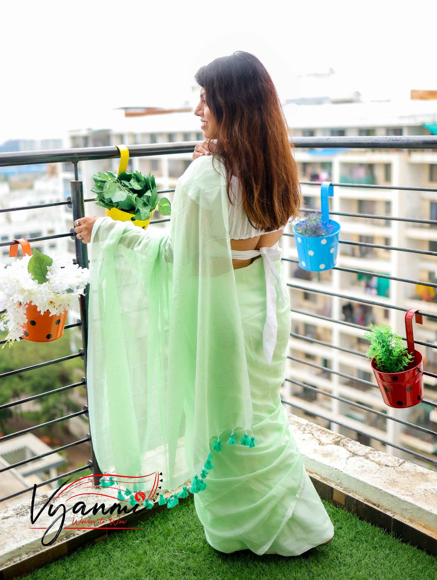 Vyanmi Mint To Be Mulmul Saree