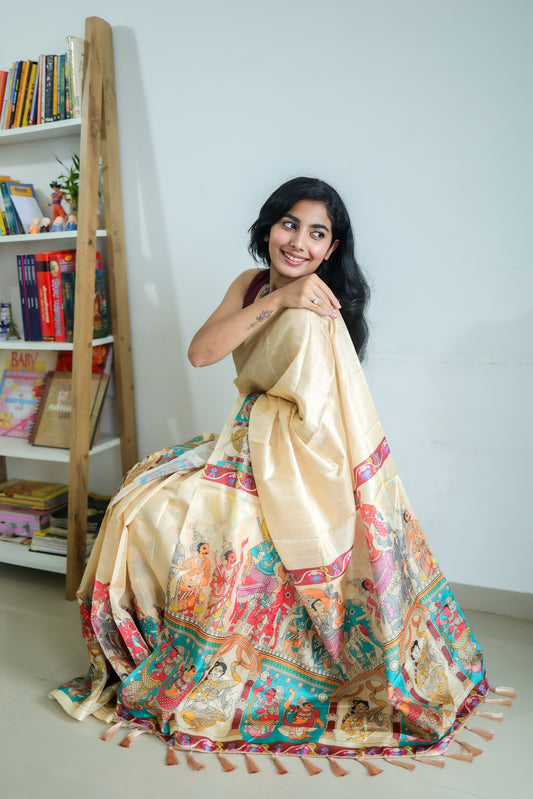 Vyanmi Ivory Nrityangana Tussar Silk Saree