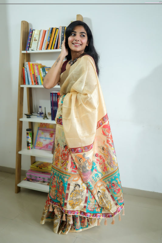 Vyanmi Ivory Nrityangana Tussar Silk Saree