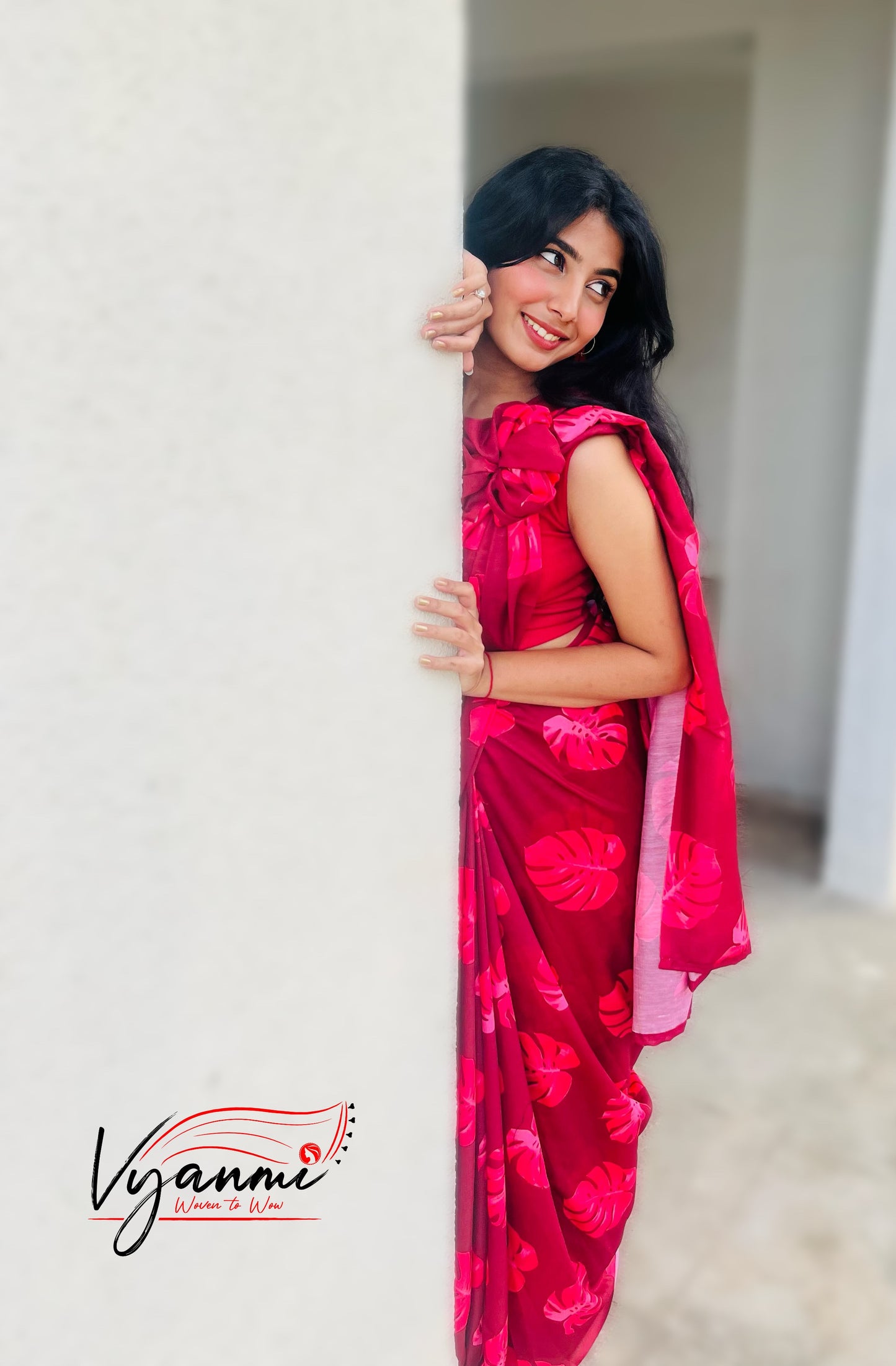 Vyanmi Berry Blush Mul Saree