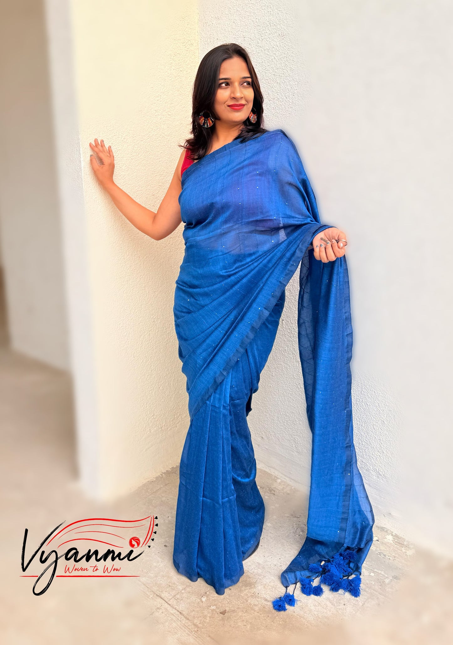 Vyanmi Blue Sequin & Sass Mulmul Saree