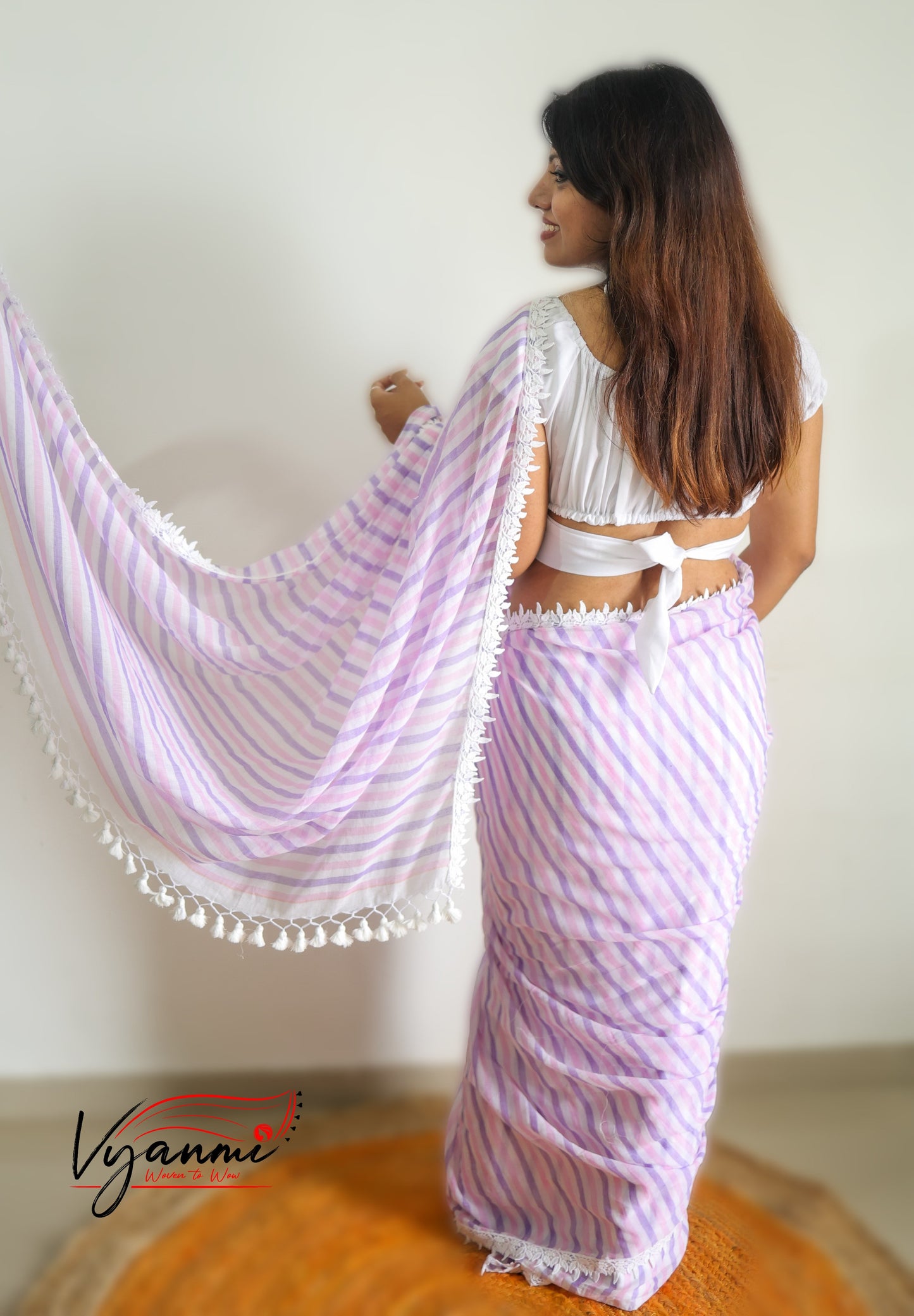 Vyanmi Lush Lavender Mulmul Saree