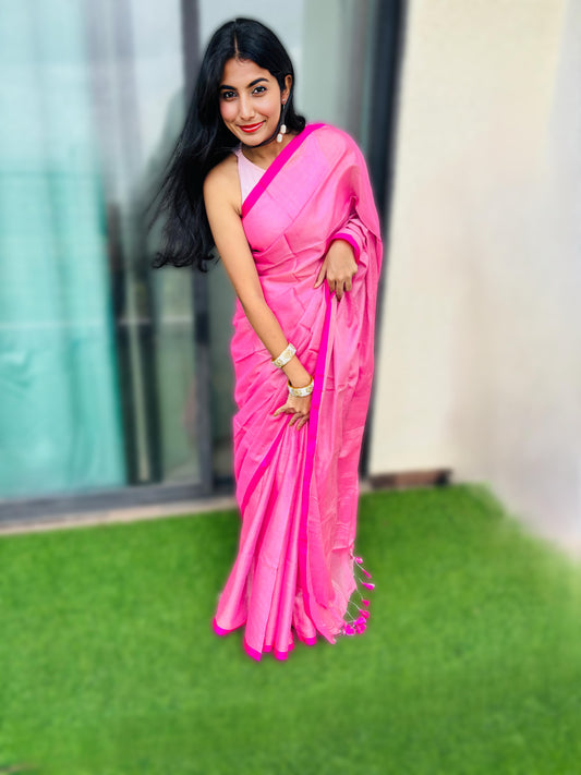 Vyanmi Pink Haze Mul Tissue Saree