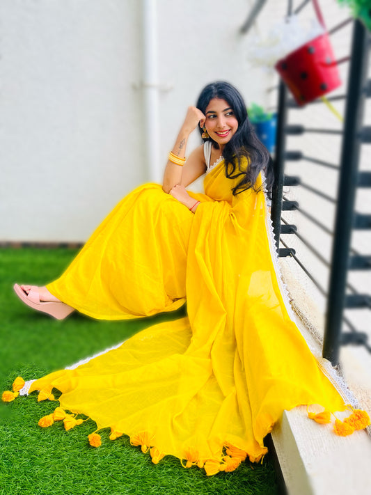 Vyanmi Haldi Hustle Mulmul Saree