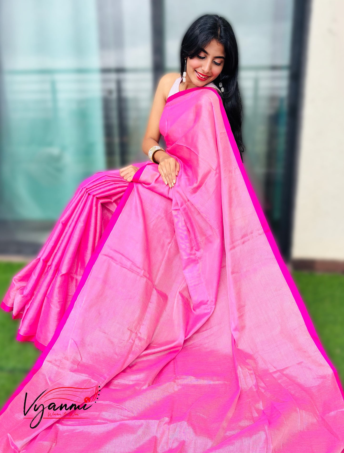 Vyanmi Pink Haze Mul Tissue Saree