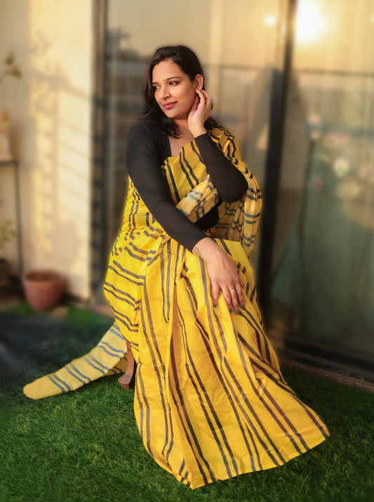 Vyanmi Peeli Kaari Chanderi Cotton Saree