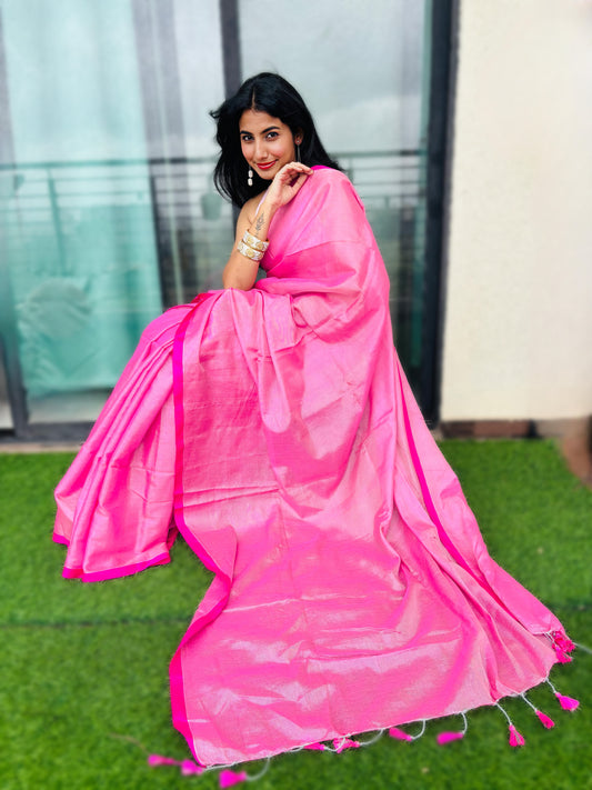 Vyanmi Pink Haze Mul Tissue Saree