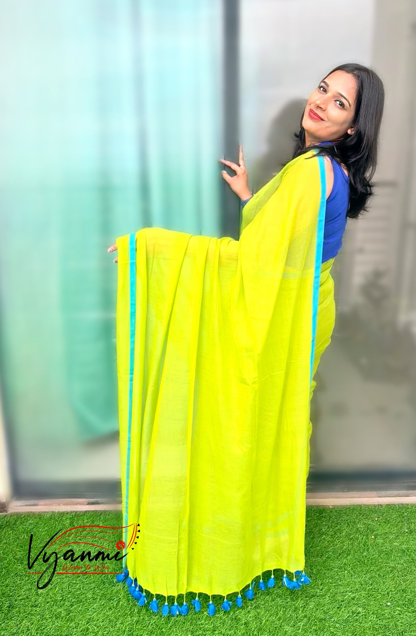 Vyanmi Cool Citrus Mulmul Saree
