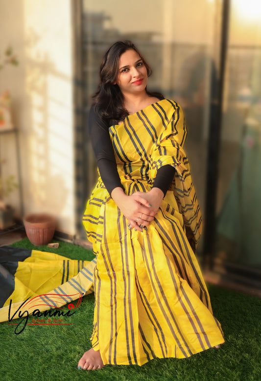 Vyanmi Peeli Kaari Chanderi Cotton Saree
