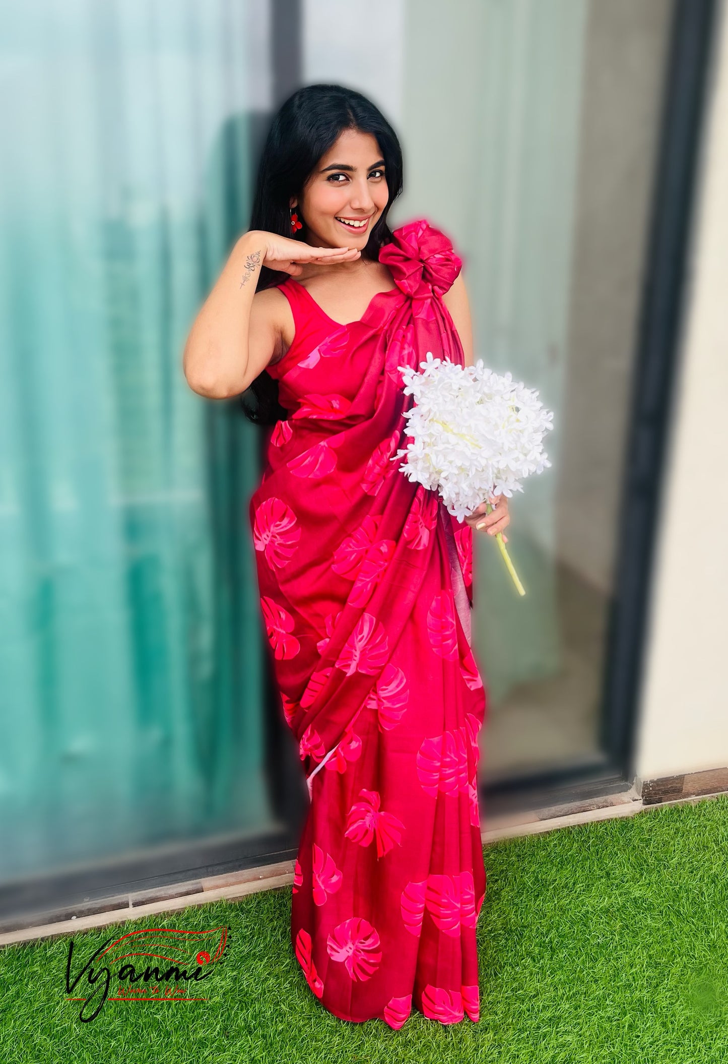 Vyanmi Berry Blush Mul Saree