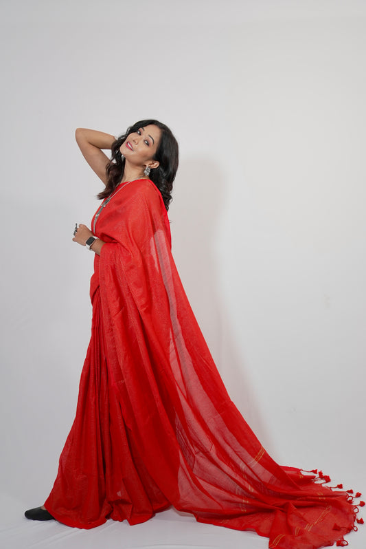 Vyanmi Sindoori Zari Mul Handloom Saree