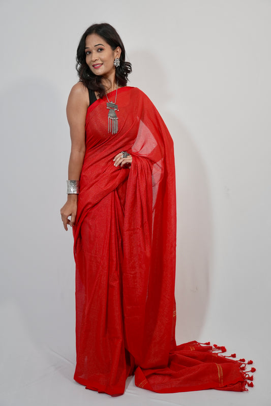 Vyanmi Sindoori Zari Mul Handloom Saree