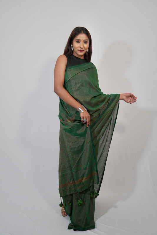 Vyanmi Hari Zari Mul Handloom Saree