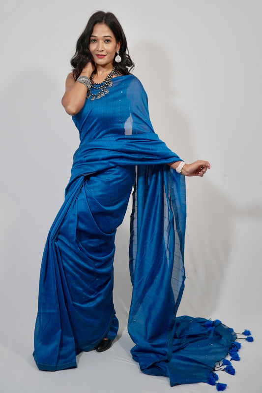 Vyanmi Blue Sequin & Sass Mulmul Saree