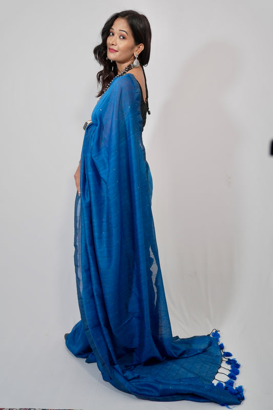 Vyanmi Blue Sequin & Sass Mulmul Saree