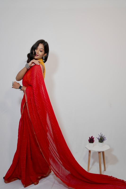 Vyanmi Red Riwaayat Mulmul Saree
