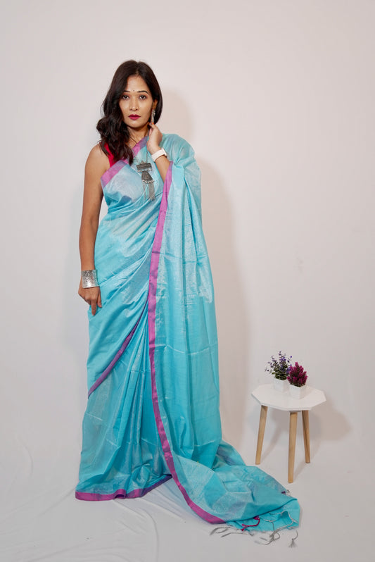 Vyanmi Blue Bloom Tissue Saree