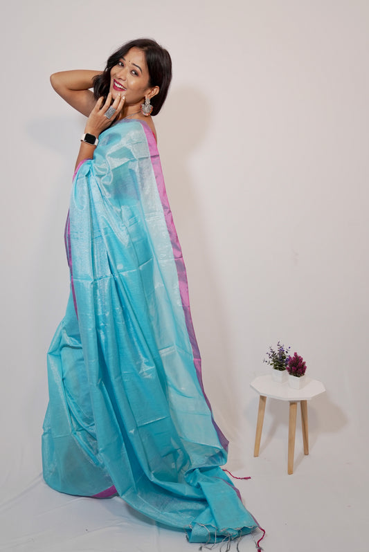 Vyanmi Blue Bloom Tissue Saree