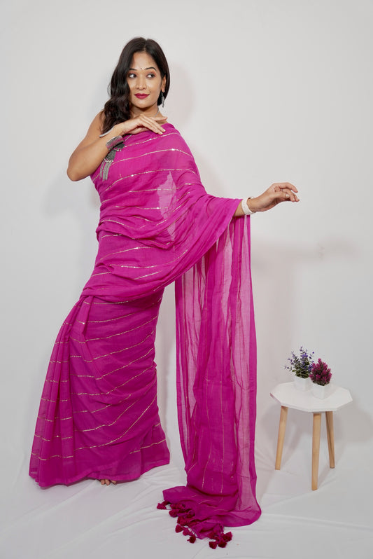 Vyanmi Purplish Sequin Mulmul Saree