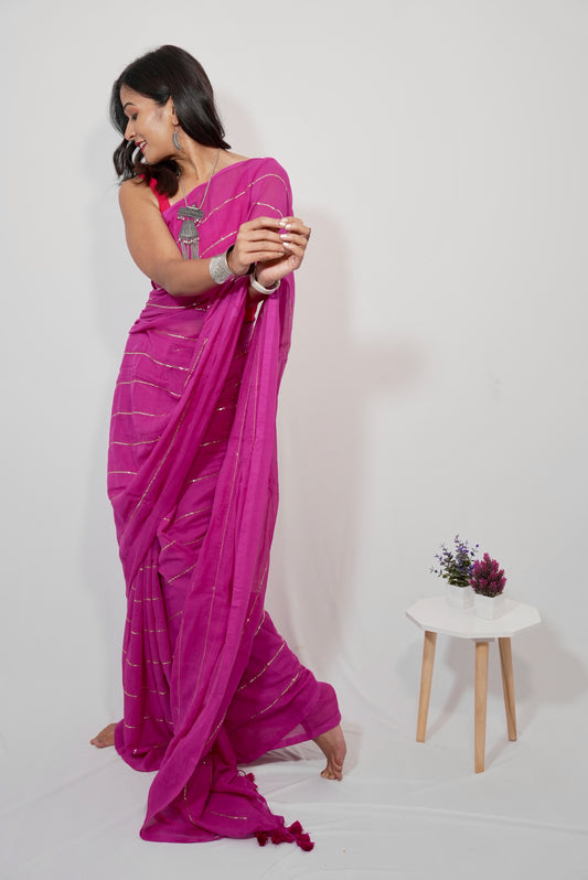 Vyanmi Purplish Sequin Mulmul Saree