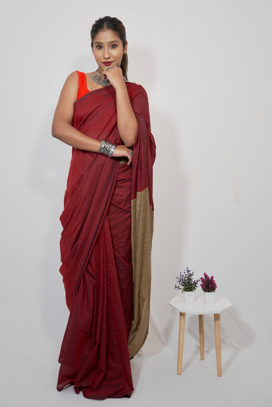 Vyanmi Maroon Tana Handloom Saree