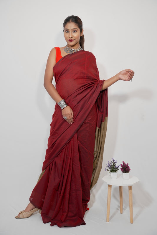 Vyanmi Maroon Tana Handloom Saree