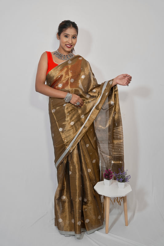 Vyanmi Golden Haze Tissue Saree
