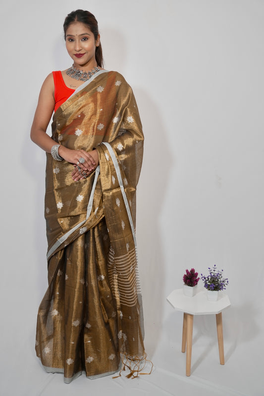 Vyanmi Golden Haze Tissue Saree