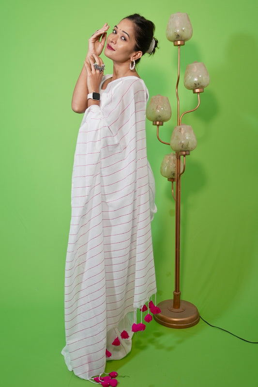 Vyanmi White Sequin & Sass Mulmul Saree