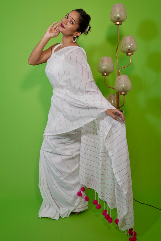 Vyanmi White Sequin & Sass Mulmul Saree