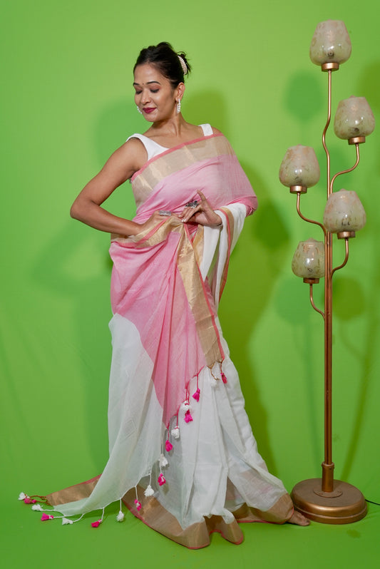 Vyanmi Pink Onaya Mulmul Saree