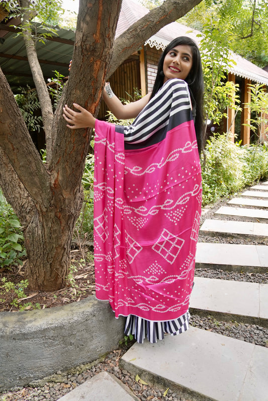 Vyanmi Pink Pop Semi Gajji Silk Saree