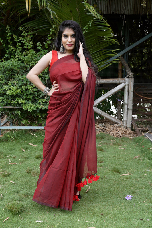 Vyanmi Maroon Whisper Mulmul Saree