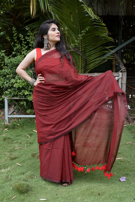 Vyanmi Maroon Whisper Mulmul Saree