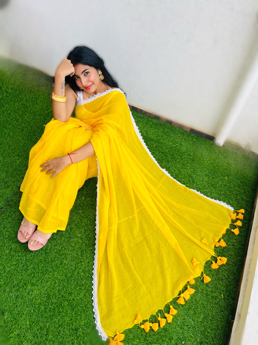Vyanmi Haldi Hustle Mulmul Saree