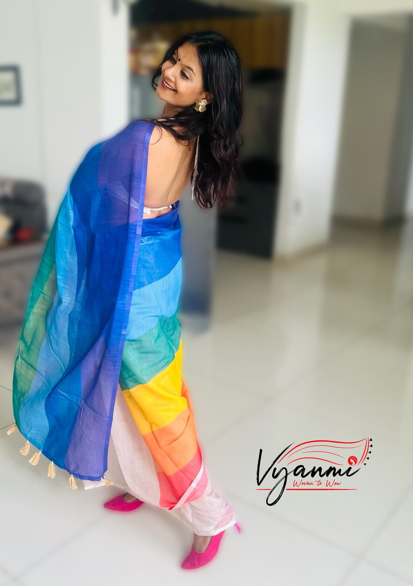 Vyanmi Rainbow Sips Linen Saree