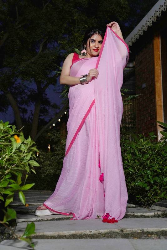 Vyanmi Blush Breeze Mulmul Saree