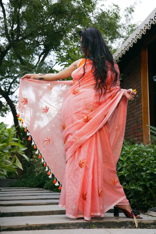 Vyanmi Peach Please Mulmul Saree