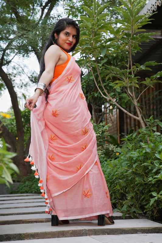Vyanmi Peach Please Mulmul Saree