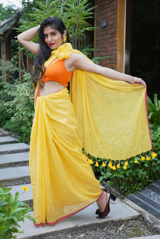 Vyanmi Marigold Mood Mulmul Saree