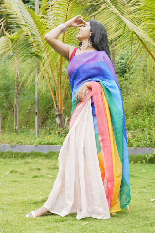 Vyanmi Rainbow Sips Linen Saree