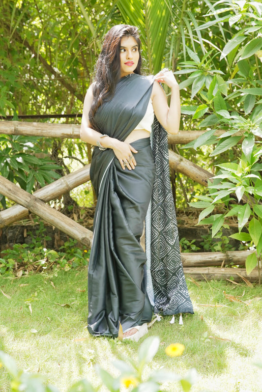 Vyanmi Black Aura Satin Silk Saree