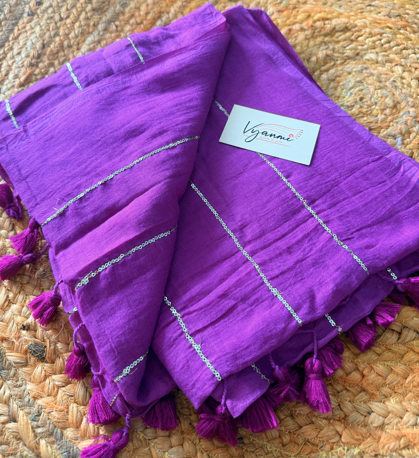 Vyanmi Purplish Sequin Mulmul Saree