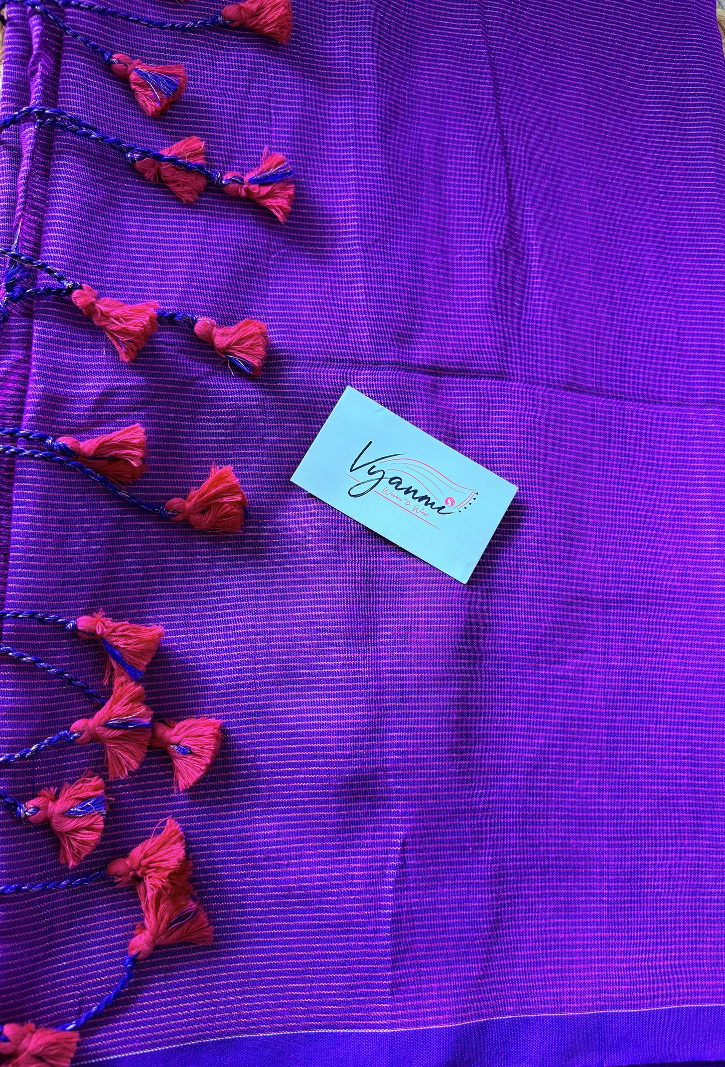 Vyanmi Purplish Zari Mul Handloom Saree
