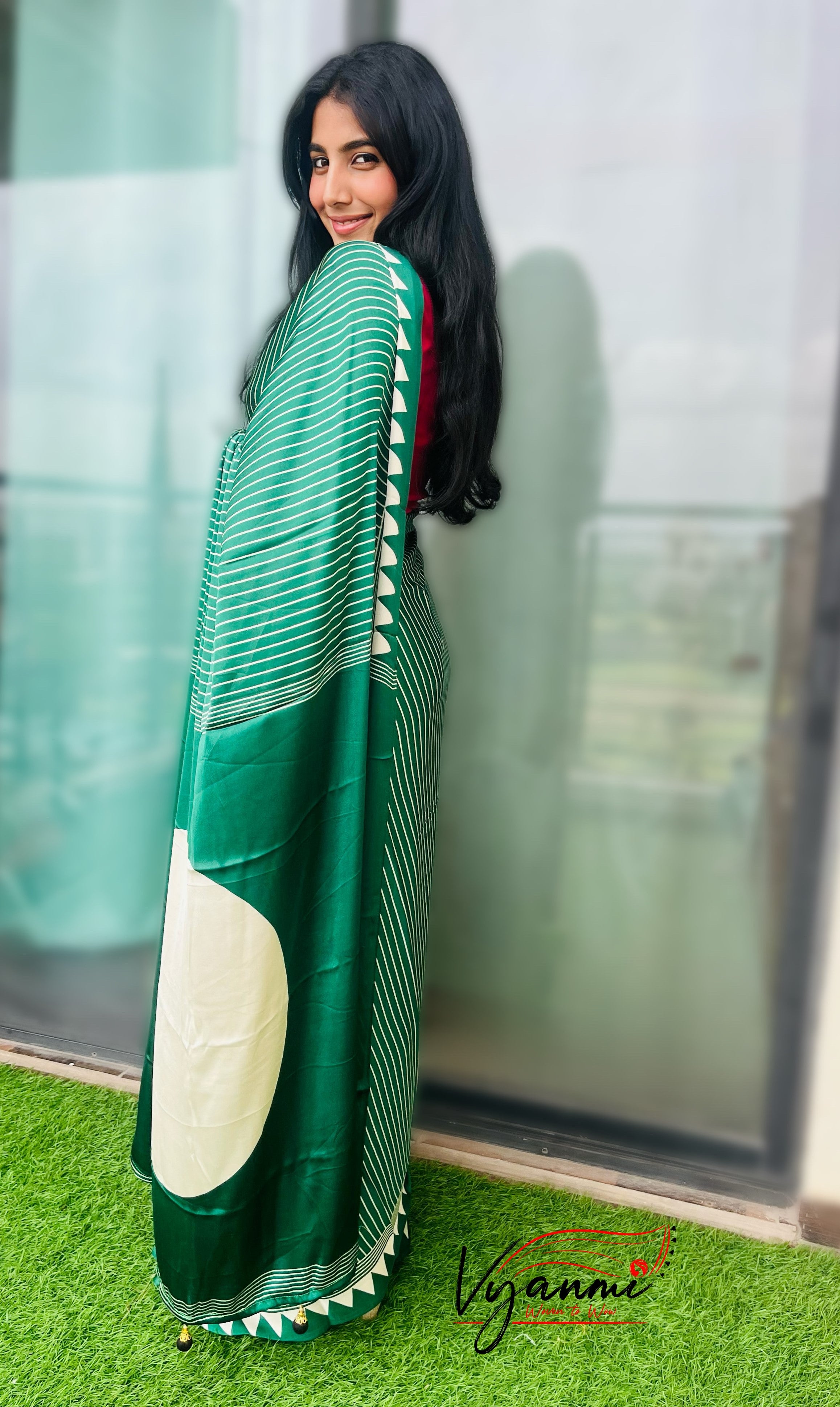 Vyanmi Sassy Green Semi Gajji Silk Saree