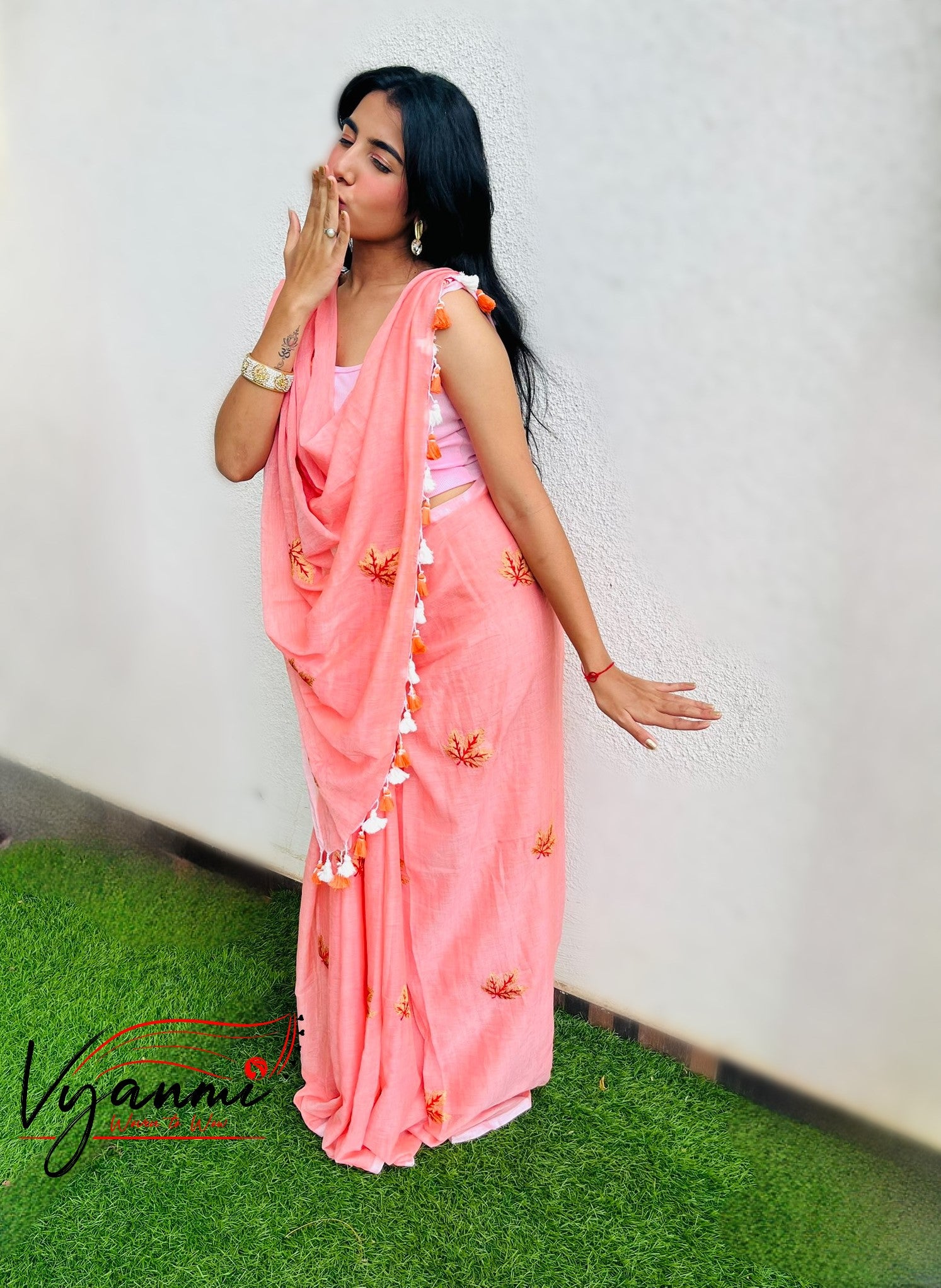 Vyanmi Peach Please Mulmul Saree