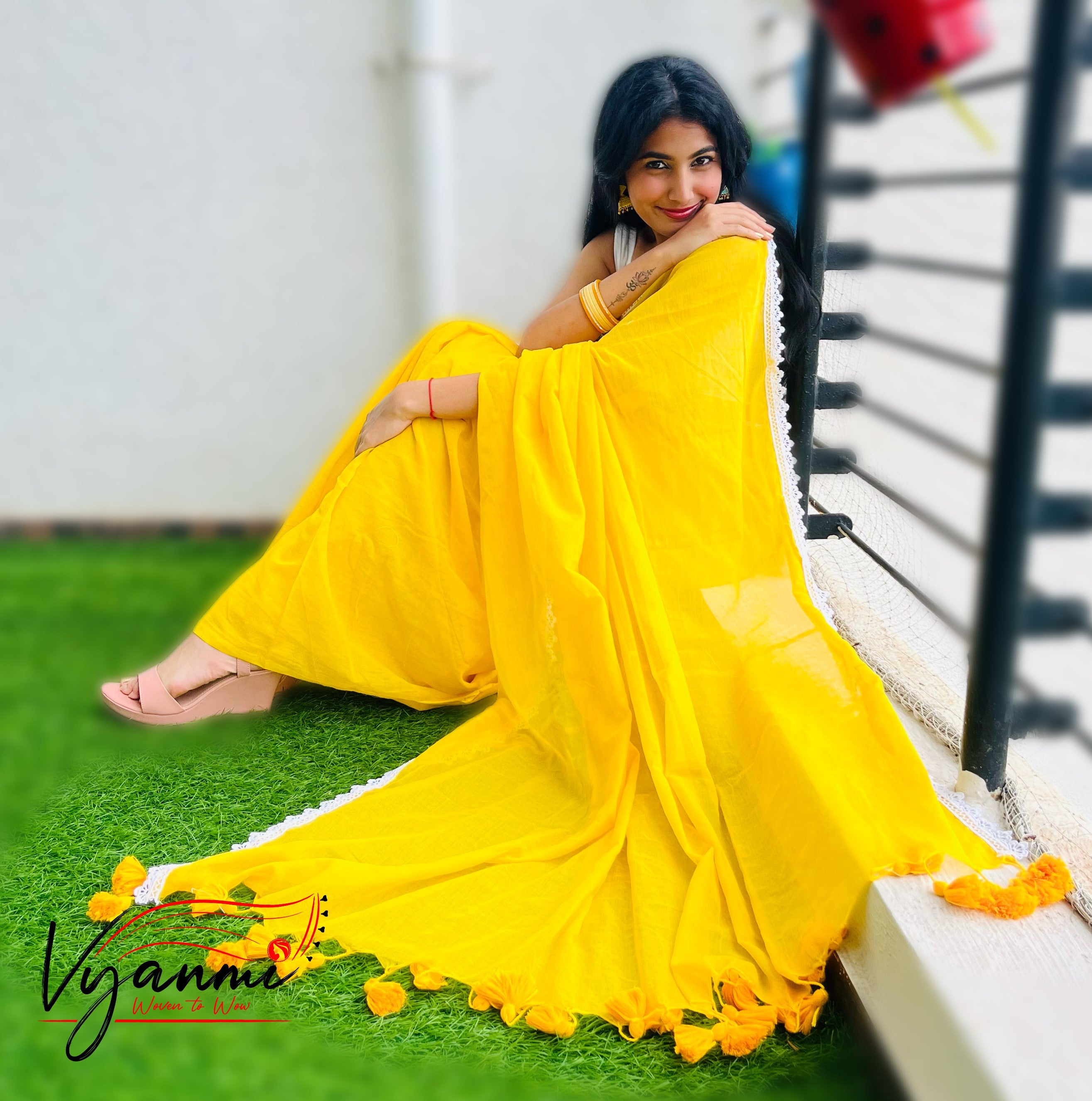 Vyanmi Haldi Hustle Mulmul Saree