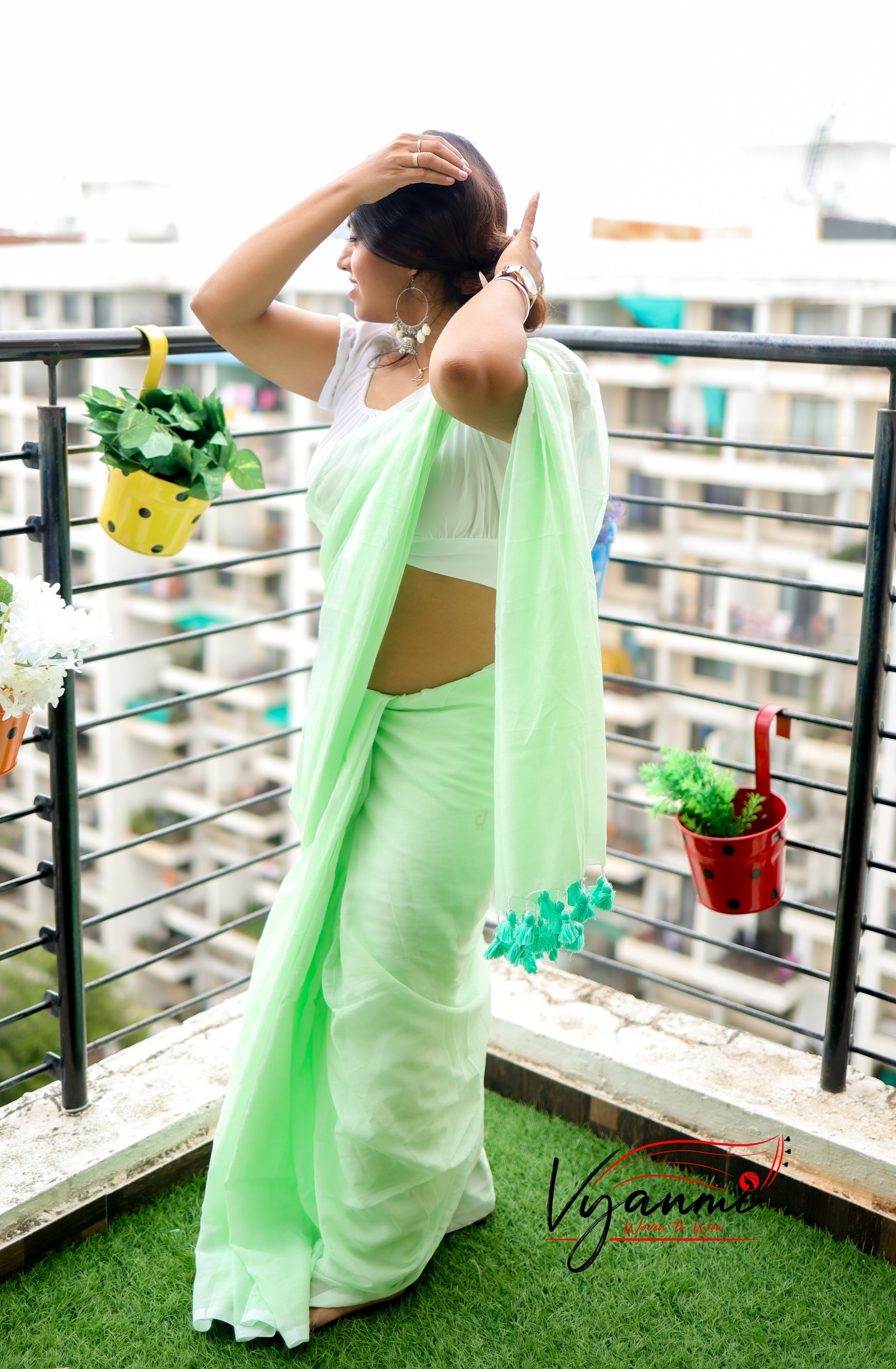Vyanmi Mint To Be Mulmul Saree