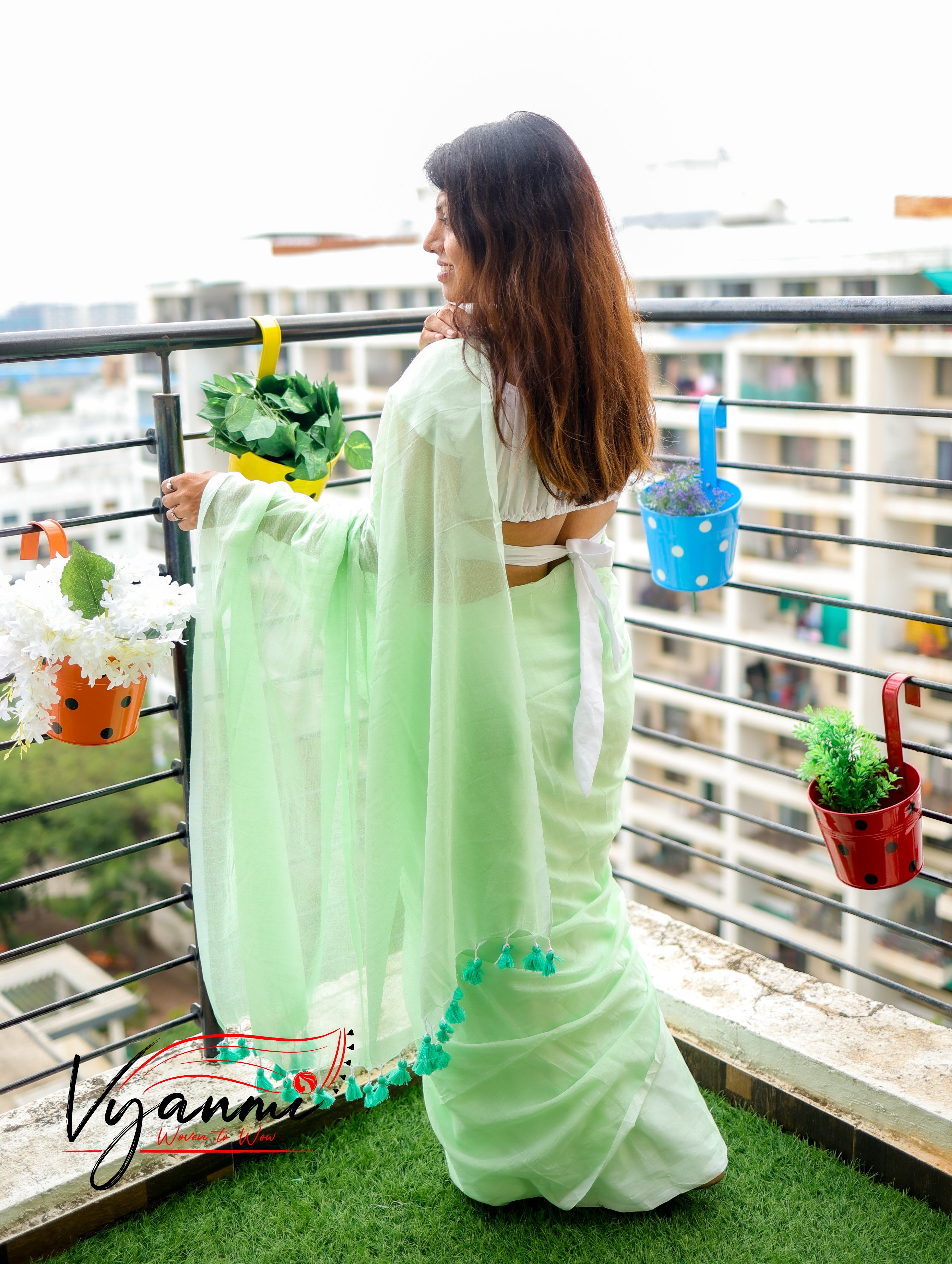 Vyanmi Mint To Be Mulmul Saree
