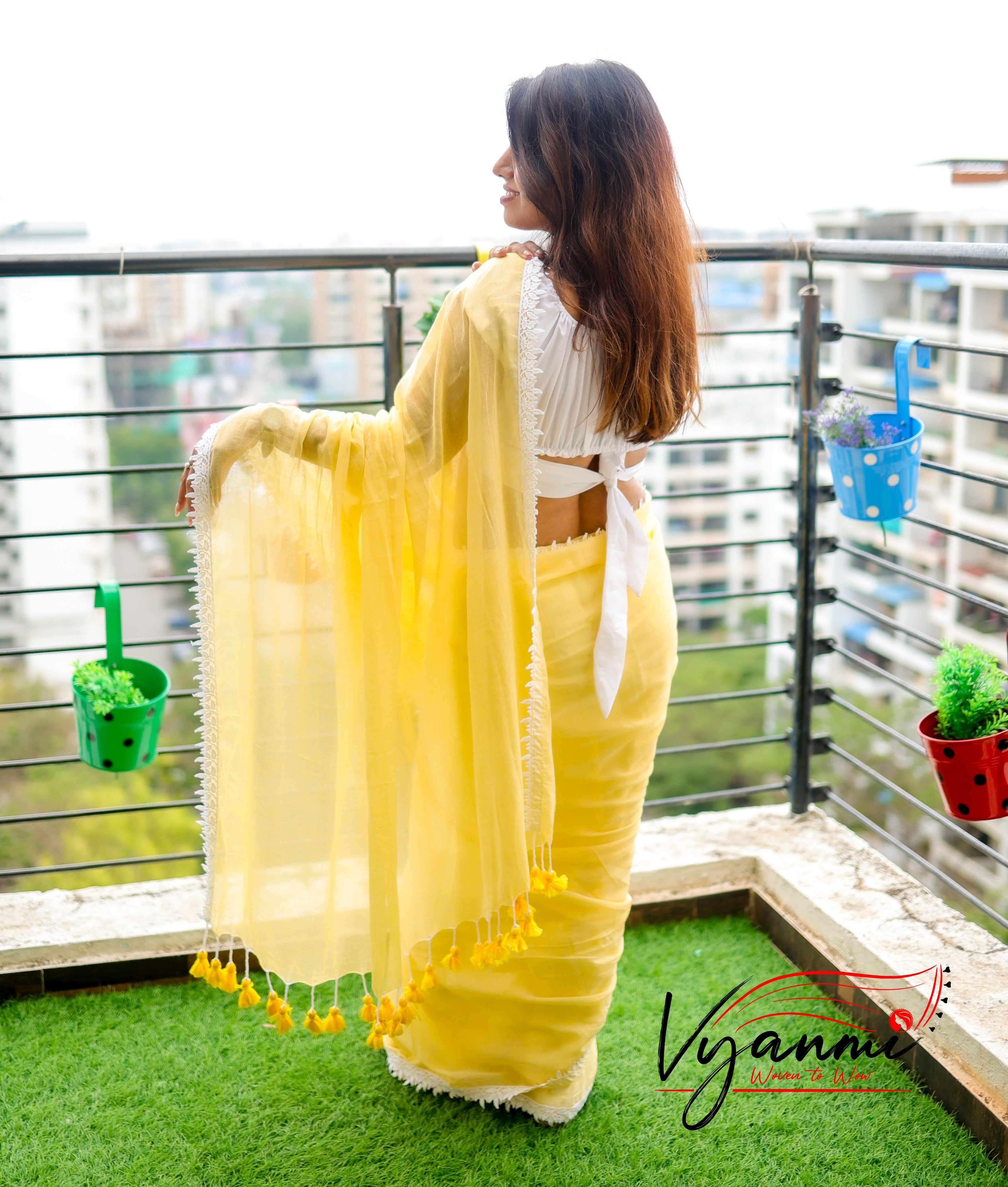 Vyanmi Mango Mist Mulmul Saree